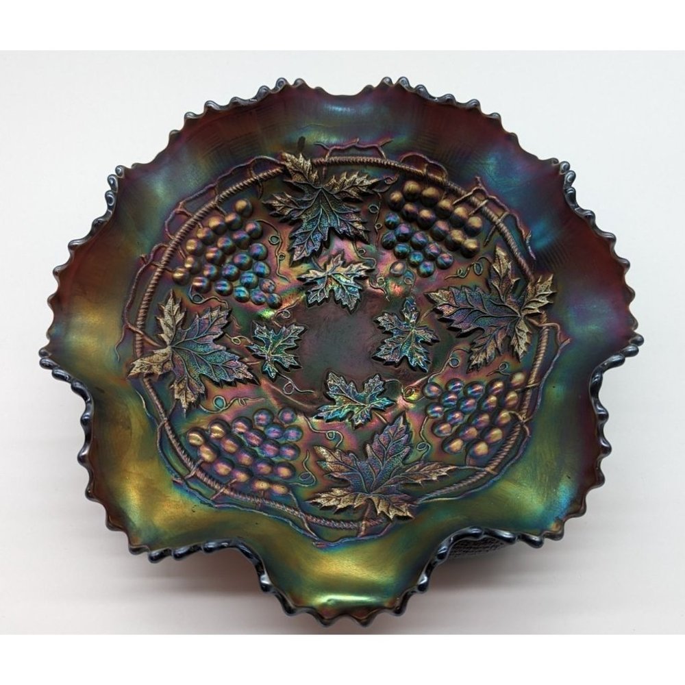 Northwood Iridescent Grape and Cable Plate Carnival Glass Vintage